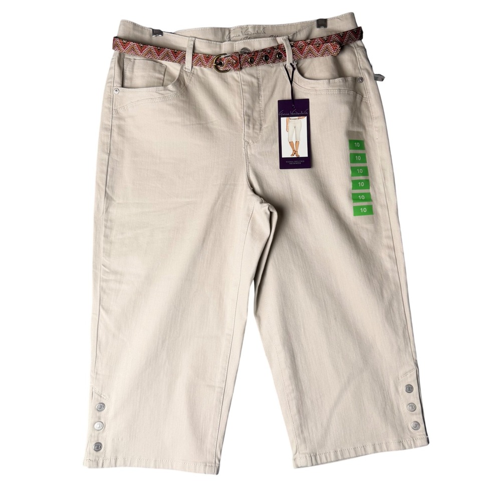 Gloria Vanderbilt Sasha Belted Skimmer Shorts Size 10 Pebblestone Beige Capris